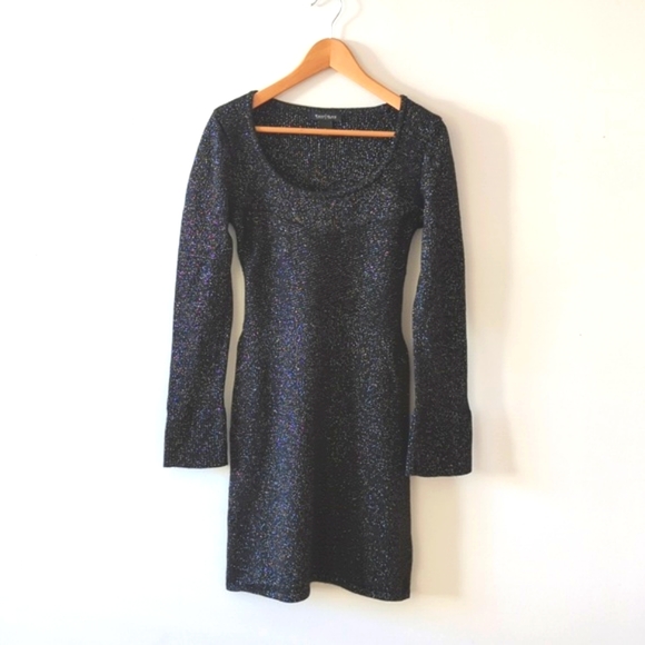 Black with silver thread knit long sleeve party dress! - Picture 1 of 10